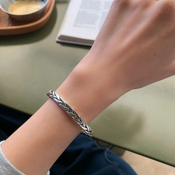 Braided Adjustable Cuff Bracelet‎ | 925 Sterling Silver - Picture 4 of 13